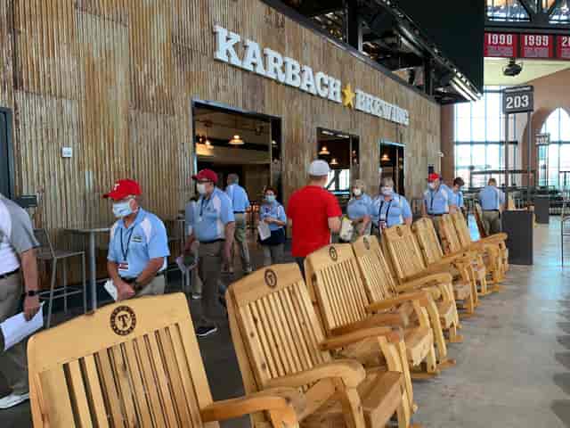 Karbach Brewing Sky Porch, Globe Life Field – rustic venue for casual networking events.