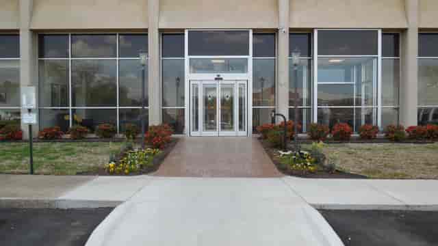Tyler Street Tower entrance with glass doors, perfect for meetings and events.