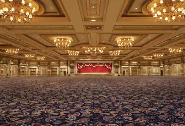Elegant Bellagio ballroom with chandeliers, ideal for conferences and galas.