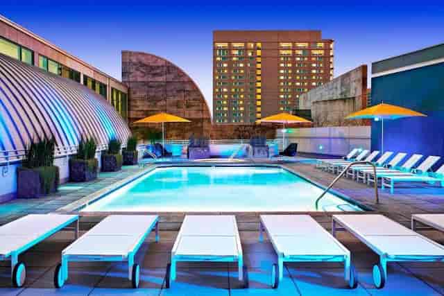 Stylish San Jose Marriott rooftop pool; perfect for upscale events with skyline views.
