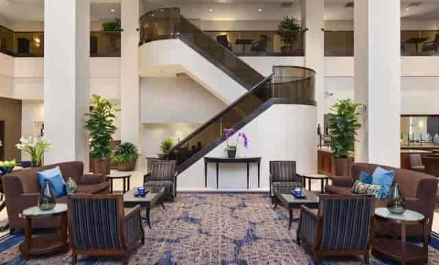 Conference room at Embassy Suites, featuring elegant decor for meetings and events.