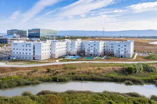 Modern hotel complex at Residence Inn San Jose for business meetings and social events.