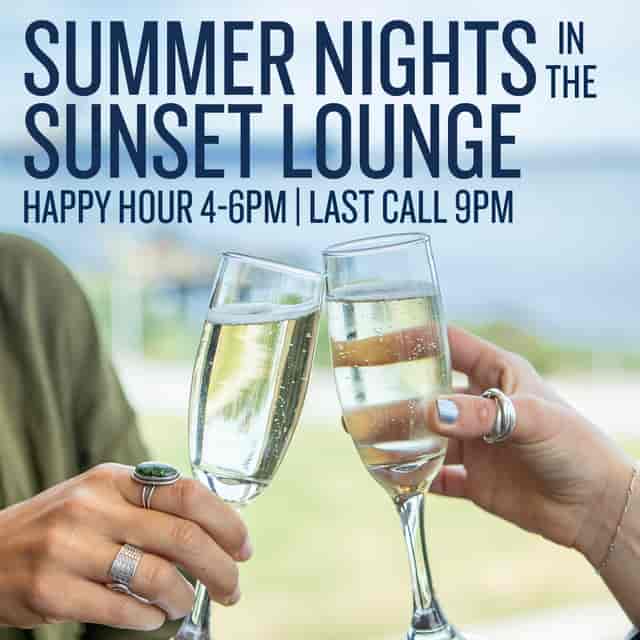 Coffee bar at Sunset Lounge, featuring toasting individuals for networking events and happy hours.