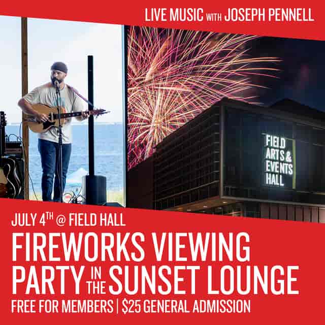 Vibrant outdoor event at Field Arts & Events Hall with live music and fireworks.