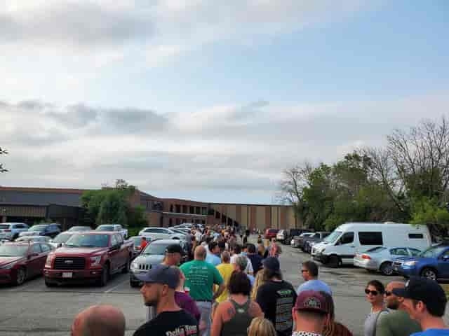 Horizon Events Center entrance with attendees in line for efficient event check-in.