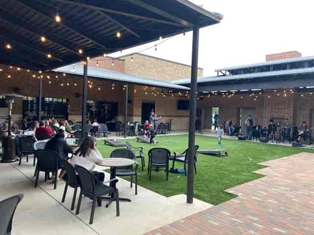 Sunnyvale Community Center outdoor event space with string lights for casual gatherings.