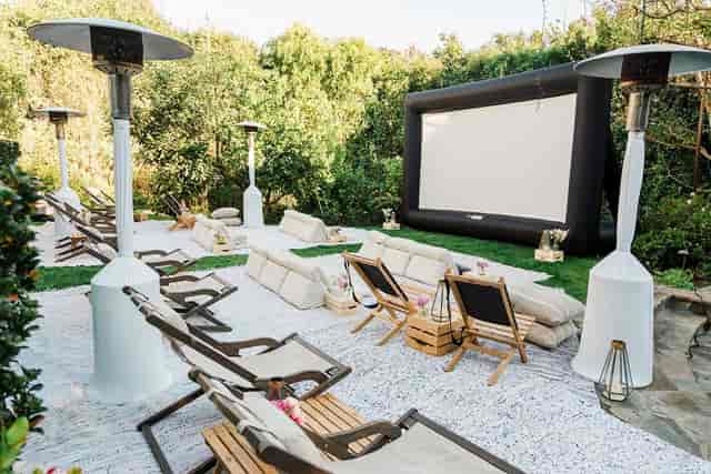 Beach Lounge Safari Room: outdoor movie space with an inflatable screen for events.