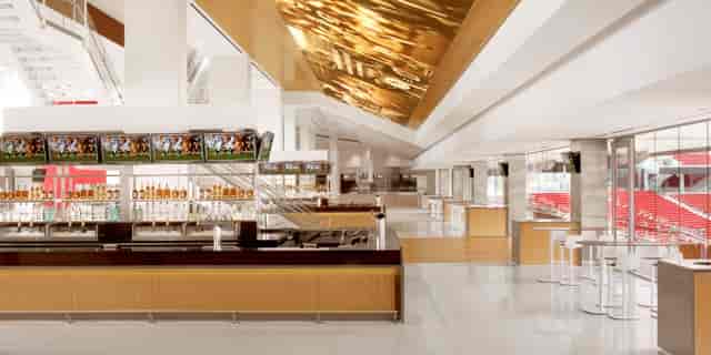 Modern event space in Levi's Stadium, spacious layout for corporate gatherings and social events.