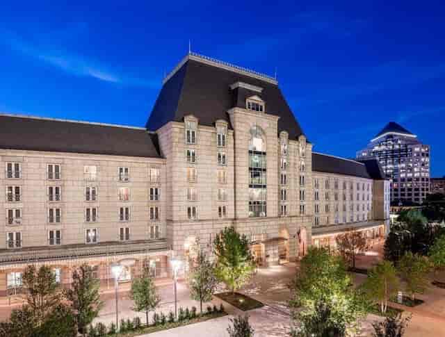 Luxury hotel exterior at Hotel Crescent Court, perfect for elegant events and meetings.