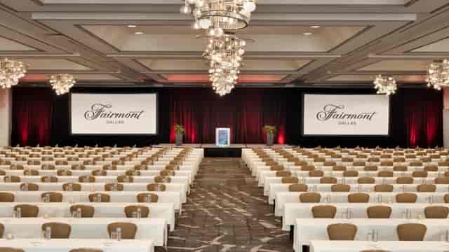 Conference space at Fairmont Dallas with elegant lighting, ideal for corporate events.