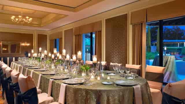Elegant banquet setting in Four Seasons Ballroom, perfect for luxury events and gatherings.