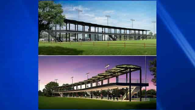 Memorial Park Golf Course driving range, versatile event space with natural light.