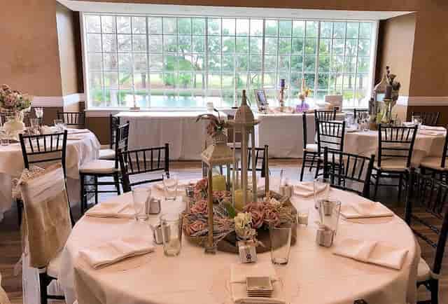 Elegant banquet hall at The Golf Club, ideal for weddings and upscale events.