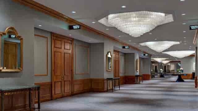 Elegant corridor in Houston Marriott North, ideal for conferences and events.