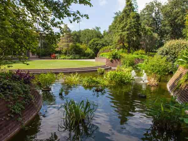 Tranquil Circular Lawn at Texas Discovery Gardens for corporate retreats and wellness events.