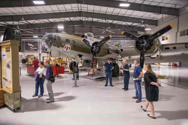 Heritage Hangar with vintage airplane, ideal for corporate events and gatherings.