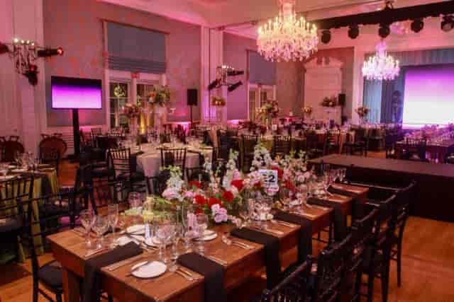 Elegant event space in The Junior League of Houston with floral centerpieces for galas.