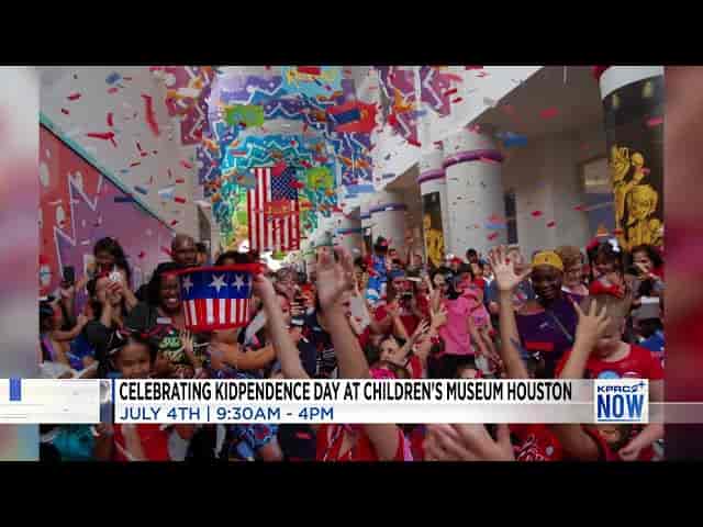 Vibrant crowd at Kidpendence Day celebration in Children's Museum Houston, July 4th event.