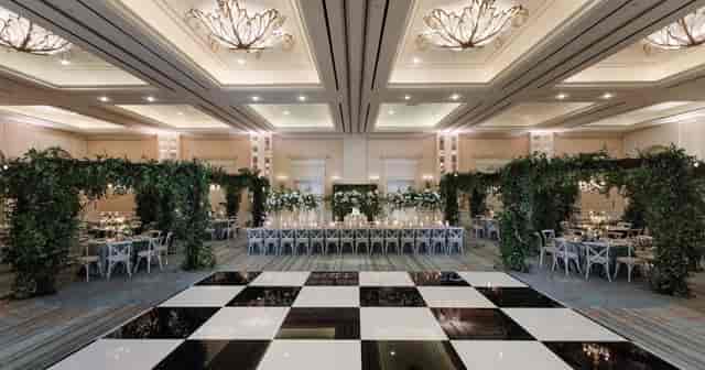 Ritz-Carlton Ballroom in Dallas with elegant chandeliers, perfect for weddings and galas.
