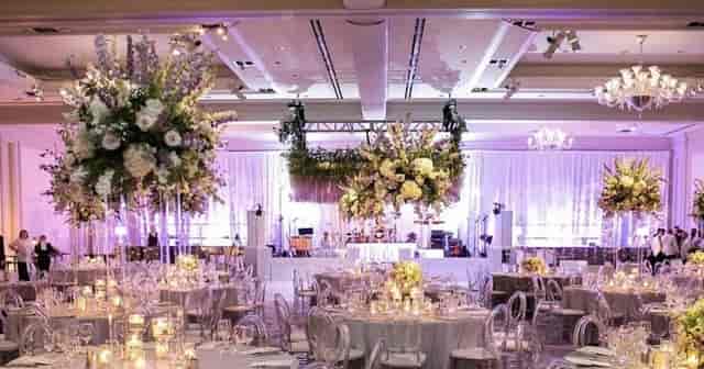 Ritz-Carlton Ballroom in Dallas with floral centerpieces, ideal for weddings and galas.