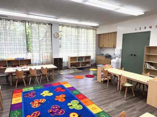 Bright classroom at First Unitarian Church of Dallas for educational events and activities.