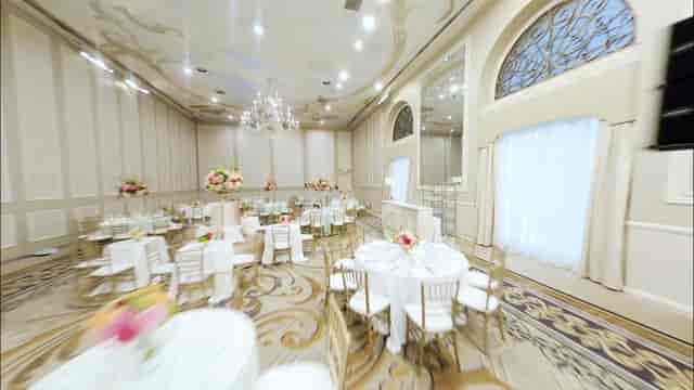 Grand Reception Ballroom at The Adolphus Hotel, elegantly set for weddings and formal events.