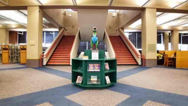 Dallas Public Library meeting room with circular display, ideal for community events.