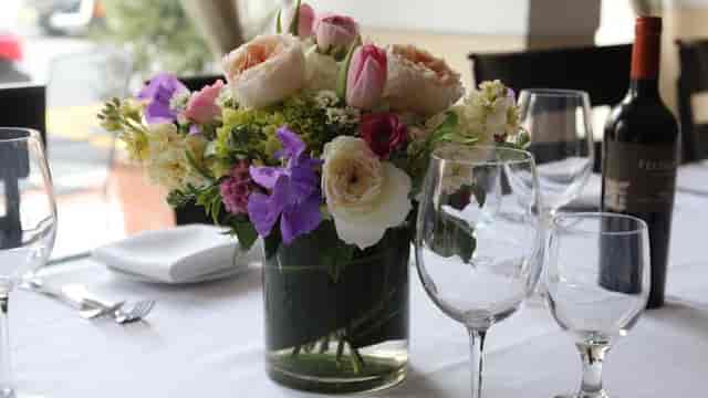 Elegant floral centerpiece at La Pergola private party venue for upscale events.