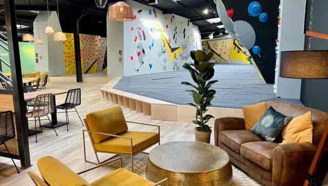 Versatile event space with vibrant climbing walls for corporate events or workshops