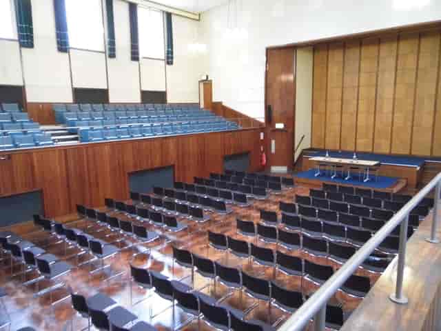Main Hall in Friends' Meeting House: tiered seating for conferences and presentations.