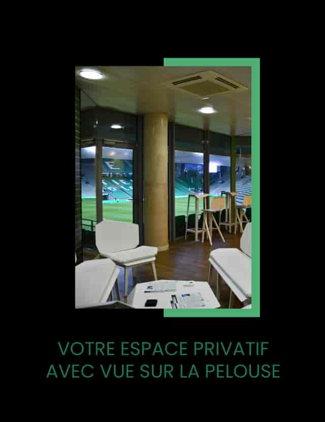 Event space at Club des Étoiles with stadium views, ideal for meetings and gatherings.
