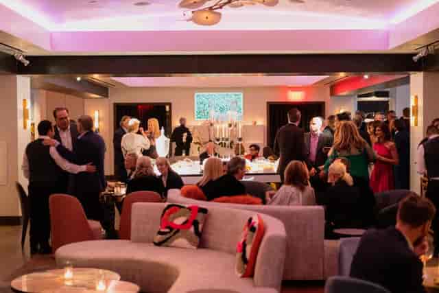 Social club at Park House Dallas with modern interior design for event gatherings.