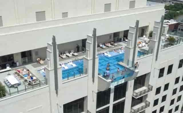Stunning rooftop pool at Market Square Tower's Grand Ballroom for events and gatherings.