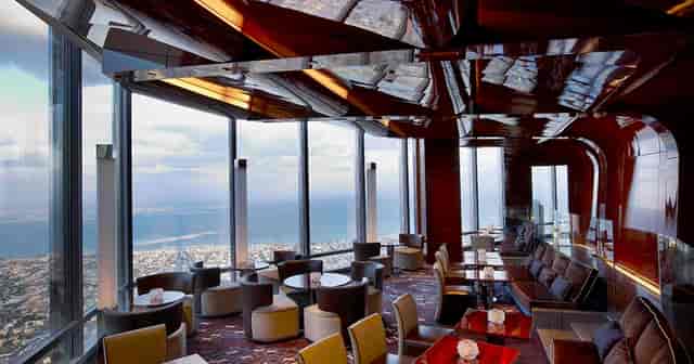 Elegant event space in Burj Khalifa with panoramic city views for upscale gatherings.