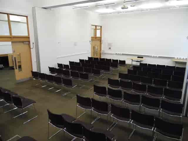 Upper Hall in Friends' Meeting House, organized seating for workshops and presentations.