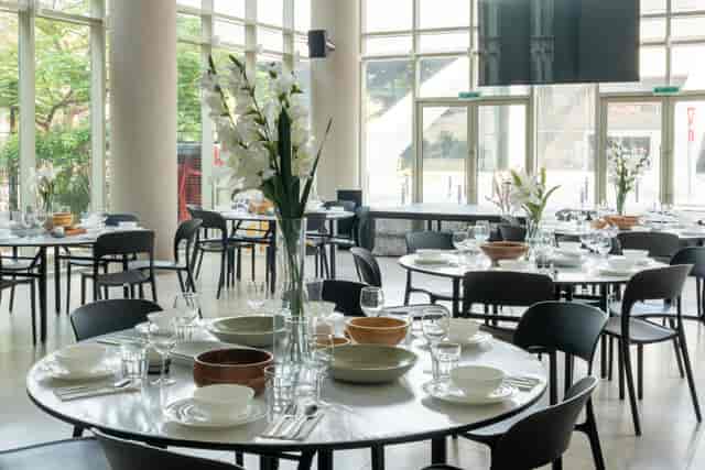 Elegant dining space in Emirates Sports Complex for corporate dinners and social gatherings.