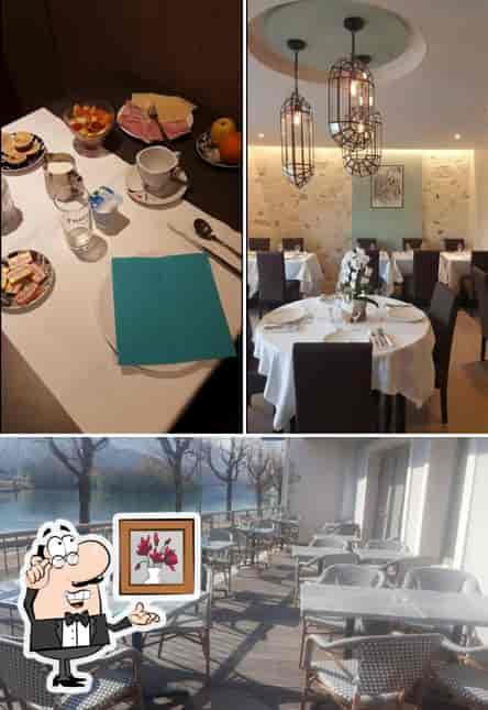 Elegant dining setup at Le Rive Droite for corporate meetings and events.