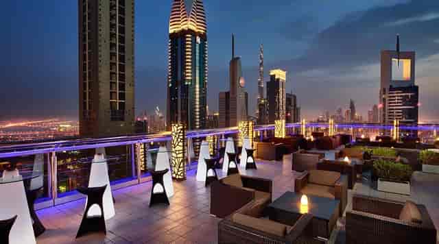 Sky Lounge rooftop venue with skyline view for luxury events and cocktail receptions.
