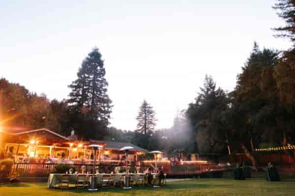 Inviting outdoor patio at The Mountain Terrace perfect for events with elegant table setups.