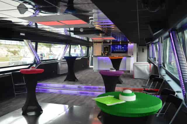 Modern event space with vibrant colors for networking and corporate gatherings.