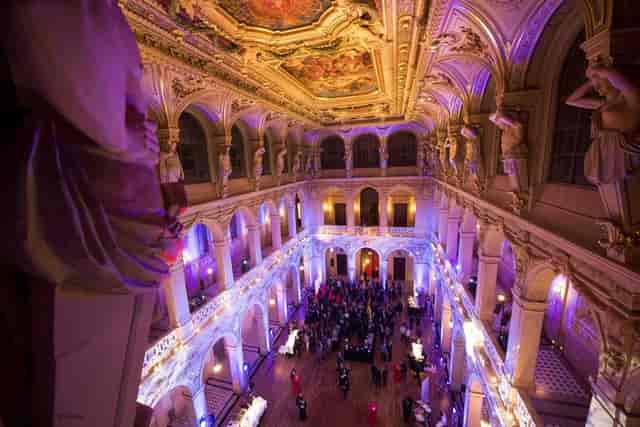 "Palais de la Bourse Lyon: elegant venue for galas and conferences with intricate architecture."