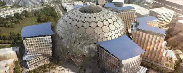 Al Wasl Plaza dome, honeycomb design for conferences and expos in Dubai.