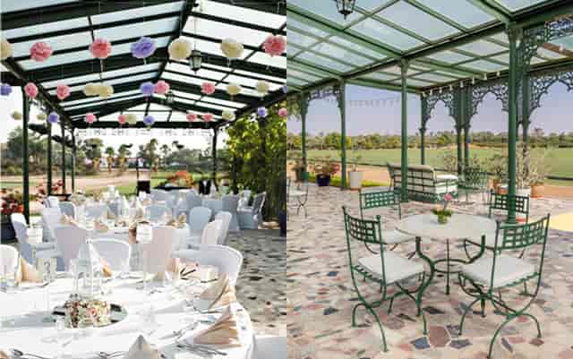 Elegant outdoor event space at The Green Veranda, perfect for receptions and gatherings.