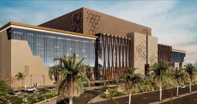 Modern convention center with glass facades, ideal for trade shows in Riyadh.