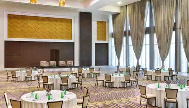 Grand Ballroom at Burj Rafal, elegantly arranged for formal events like weddings and banquets.
