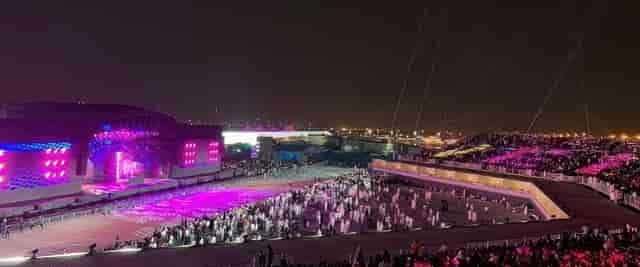 Outdoor concert hall illuminated for live events and cultural festivals.