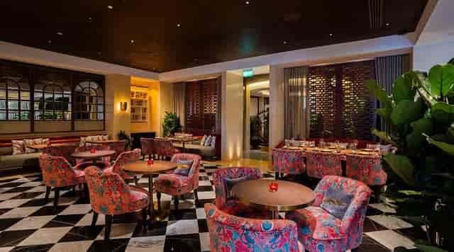 Private dining room in Indego by Vineet, featuring plush seating for upscale events.