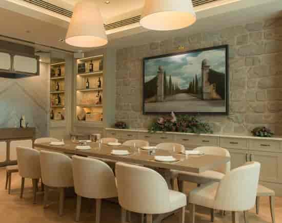 Private dining room at Il Borro Tuscan Bistro, stylish decor ideal for corporate events.