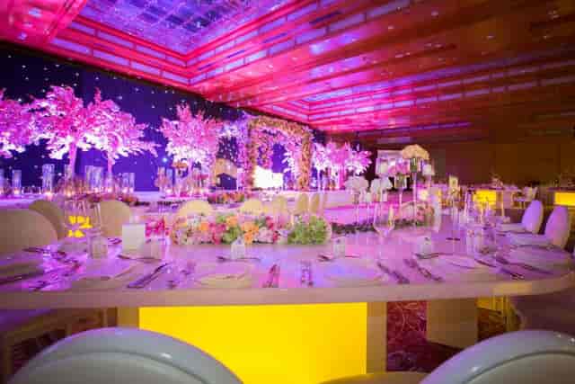 Elegant event setup in Samaya Ballroom B, Ritz-Carlton Dubai; perfect for weddings and galas.