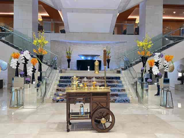 Samaya Ballroom Pre-Function Area with grand staircase, elegant for corporate events and gatherings.